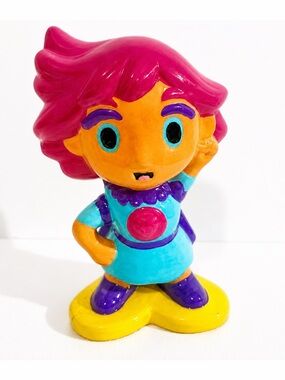 Hand Painted Ceramic Girl Figurine OOAK Acrylic Art Collectible 5.5” Shelf Decor